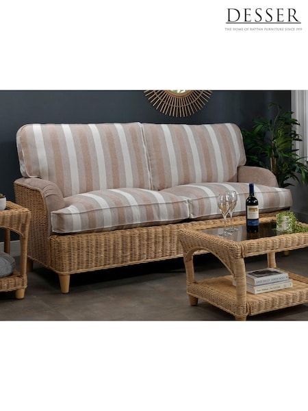 Desser Duke Beige Stripe Sevile Conservatory 3 Seater Wooden Feet Sofa (N96988) | £1,250