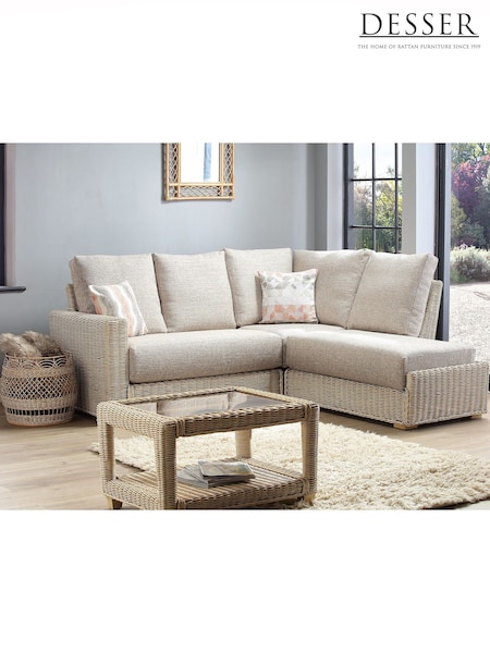 Desser Blush Pink Tweed Burford Natural Rattan Left Hand Conservatory Corner Sofa (N96990) | £1,900
