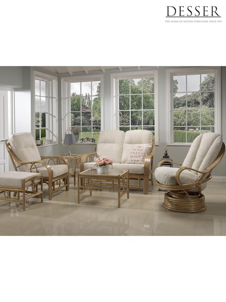 Desser Jasper Beige Cream Madrid Light Oak Rattan Conservatory Footstool (N96991) | £160