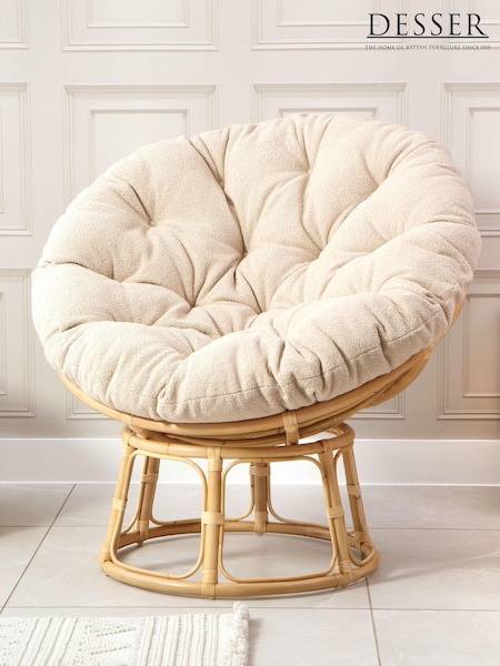 Desser Bouclé Plain Papasan Wicker Rattan Chair (N96993) | £350