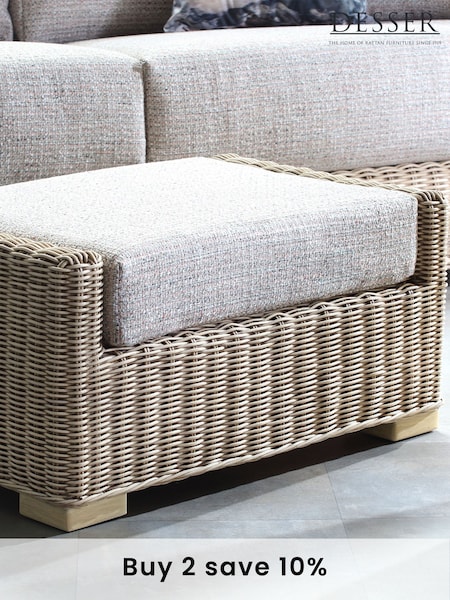 Desser Blush Pink Tweed Burford Natural Rattan Conservatory Storage Footstool (N97000) | £250