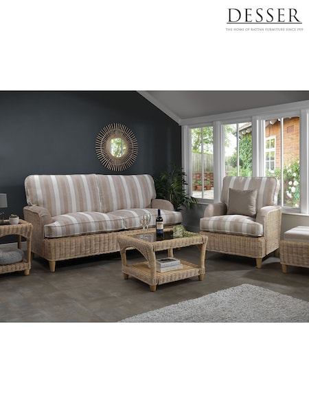 Desser Duke Beige Stripe Seville Conservatory 3 Seater Chair Coffee Lamp Footstool (N97002) | £2,600