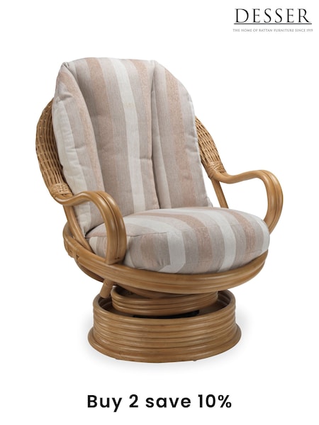 Desser Duke Beige Stripe Seville Rattan 360 Conservatory Swivel Rocking Chair (N97011) | £575