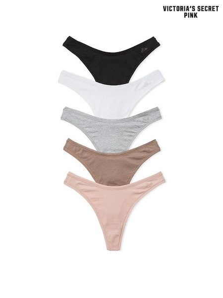PINK Black/Grey/White/Brown/Pink Thong 5 Pack Knickers (N97371) | £27