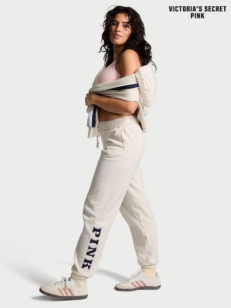 Victoria's Secret PINK Heather Oatmeal Beige Cuffed Fleece Jogger (N97454) | £39