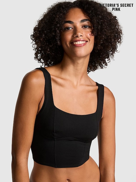 Victoria's Secret PINK Black Cotton Scoop Sports Bra Top (N97473) | £25