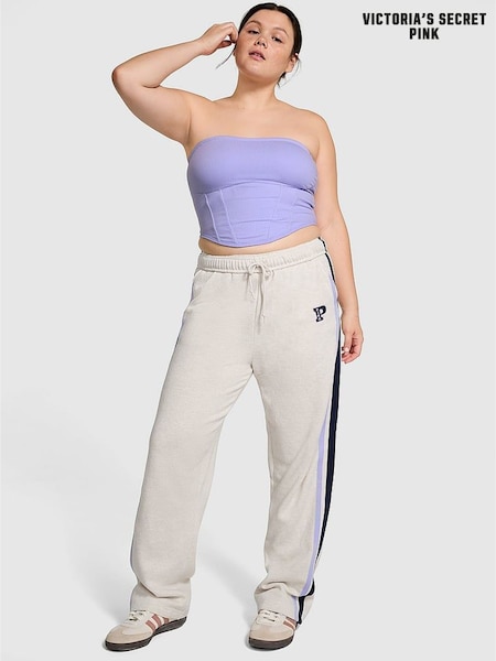 Victoria's Secret PINK Heather Oatmeal Beige Wide Leg Fleece Joggers (N97492) | £45