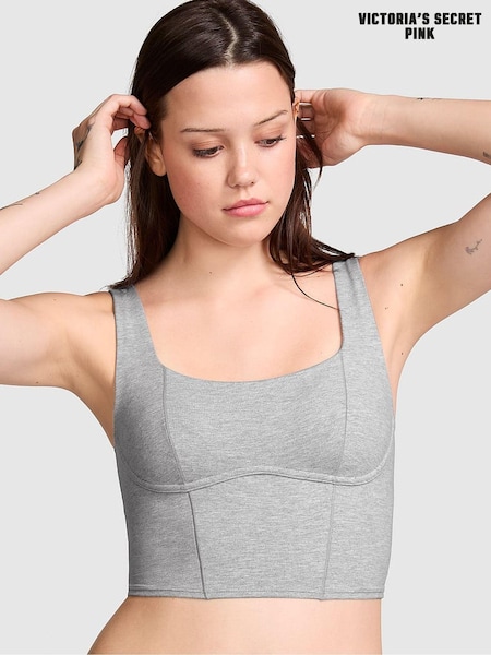 Victoria's Secret PINK Medium Heather Grey Cotton Scoop Sports Bra Top (N97517) | £25