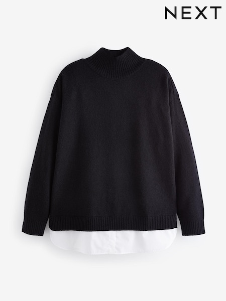 Black Roll Neck Shirt Back Poncho (N97577) | £45