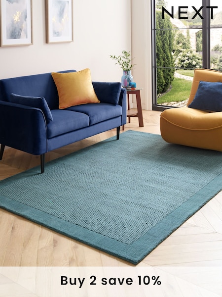 Teal Blue Border Rug (N97867) | £80 - £280