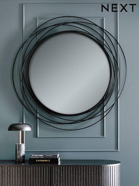 Black Extra Large Contemporary Round 120cm Wall Mirror (N97910) | £180