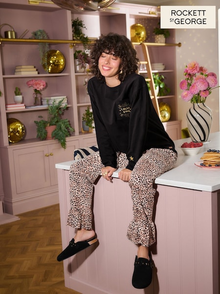 Rockett St George Black/Leopard Jersey Star 100% Cotton Pyjama Set (N98330) | £38