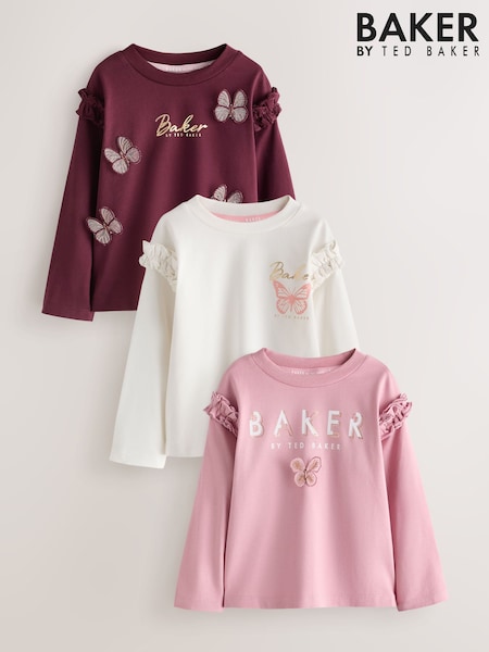 Berry Pink - Baker By Ted Baker 3 Pack 3d Butterfly T-shirts