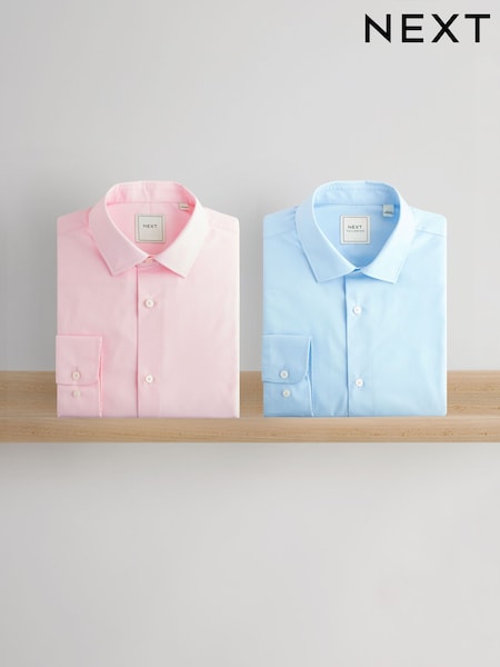 Pink/Blue Regular Fit Easy Care Long Sleeve Single Cuff Smart Shirts 2 Pack (N98411) | £36