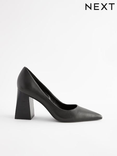 Black Forever Comfort® Leather Point Toe Block Heel Courts (N98452) | £49