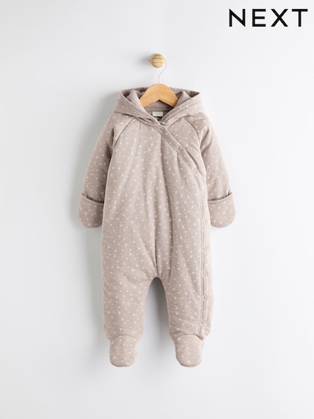 Chocolate Brown Star Jersey Wrap Baby Hooded Pramsuit (N98549) | £24 - £26