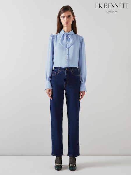 LK Bennett Blue Hall Tie-Neck Blouse (N98727) | £179