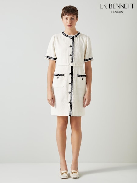 LK Bennett Cream Charlie Italian Cotton Blend Tweed Dress (N98774) | £349