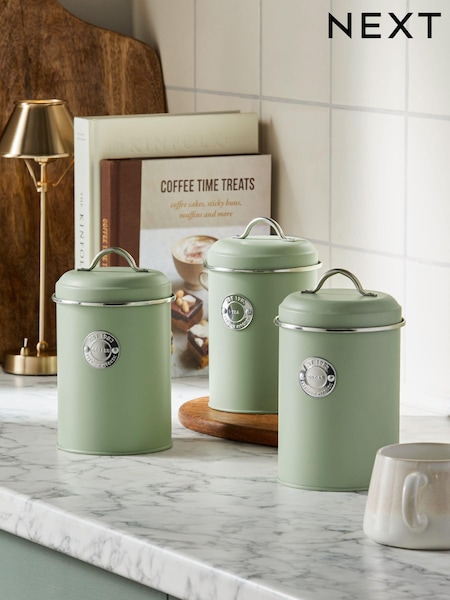 Set of 3 Sage Green Badge Storage Jars (N98849) | £22