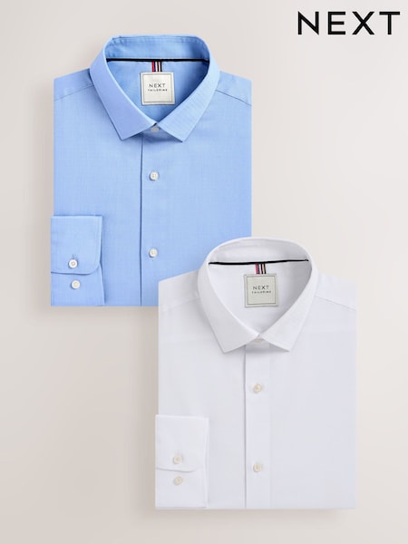 White/Blue Easy Care Textured Slim Fit Single Cuff Smart Shirts 2 Pack (N99108) | £44