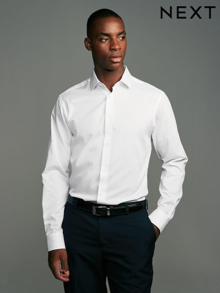 White Easy Care Textured Slim Fit Single Cuff Smart Shirts 2 Pack (N99112) | £42