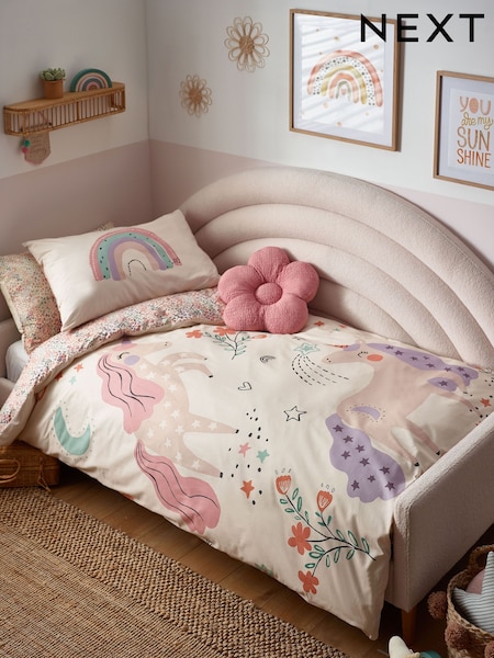 Natural Scandi Unicorn 100% Cotton Duvet Cover And Pillowcase Set (N99210) | £22 - £34