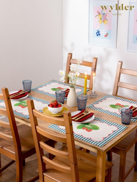 Wylder Blue Strawberry Stripes 46x36cm Table Placemats Set Of 4 (N99560) | £15