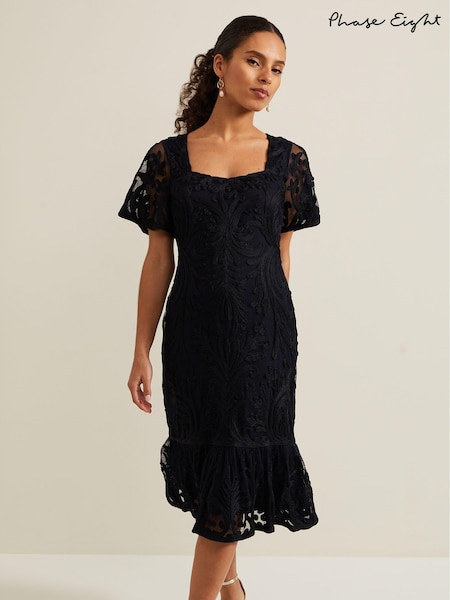 Phase Eight Blue Petite Matilda Tapework Midi Dress (N99804) | £219