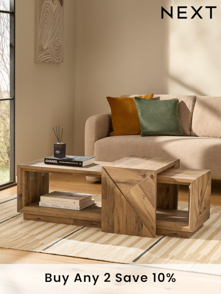 Dark Bronx Bronx Marquetry Oak Effect Set of 2 Nesting Coffee Tables (N99949) | £399