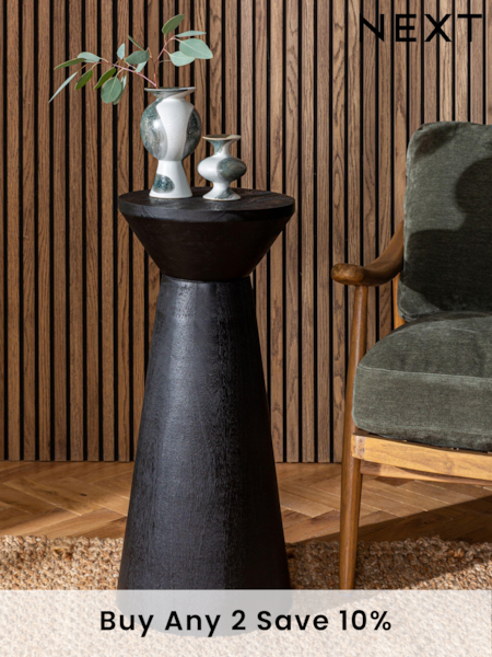 Black Mango Wood Large Trumpet Plinth Side Table (N99951) | £225