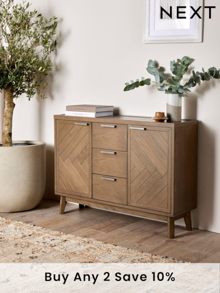 Natural Tetbury Solid Oak and Veneer Space Saving Large Slim Sideboard (N99963) | £575