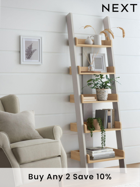 Dove Grey Malvern Oak Effect Narrow Ladder Shelf (N99998) | £225