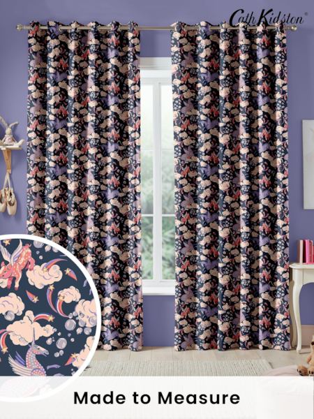 Cath Kidston Navy Blue Kids Unicorn Made To Measure 100% Cotton Curtains (NVP709) | £82