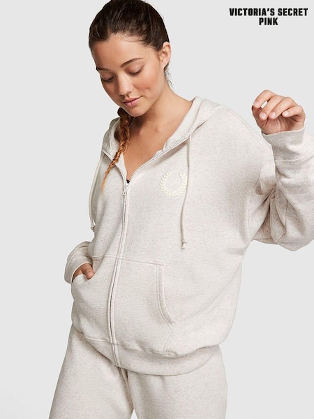 Victoria's Secret PINK Heather Oatmeal Beige Fleece Oversized Hoodie (P21012) | £22