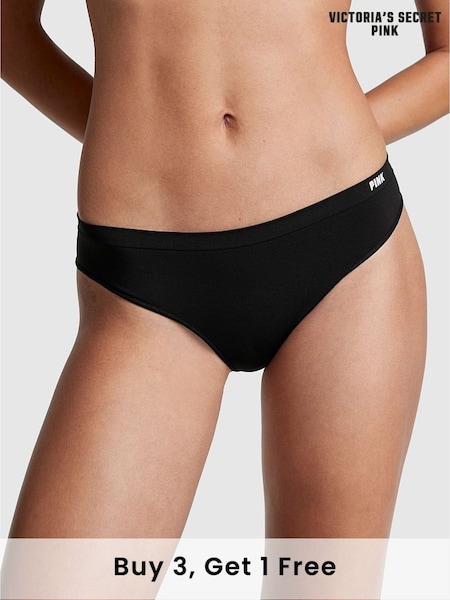 Victoria's Secret PINK Pure Black Thong Seamless Knickers (P21291) | £9