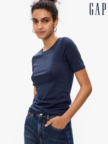 Gap Navy Blue Crew Neck Favourite Cotton-Modal Short Sleeve T-Shirt (P30694) | £12