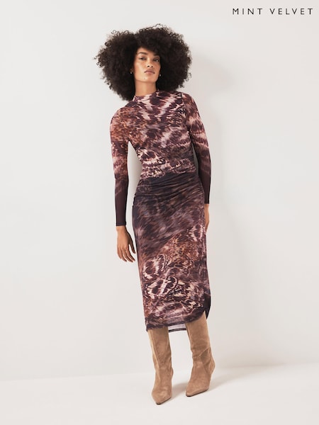 Red - Mint Velvet Abstract Print Mesh Midi Dress