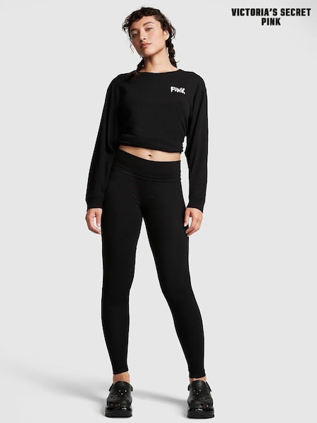 Victoria's Secret PINK Pure Black Cotton Foldover Legging (P55267) | £29