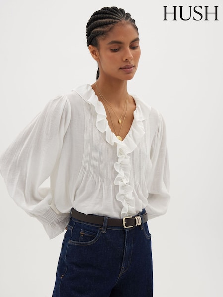 White - Hush Koa Long Sleeve Crinkle Blouse