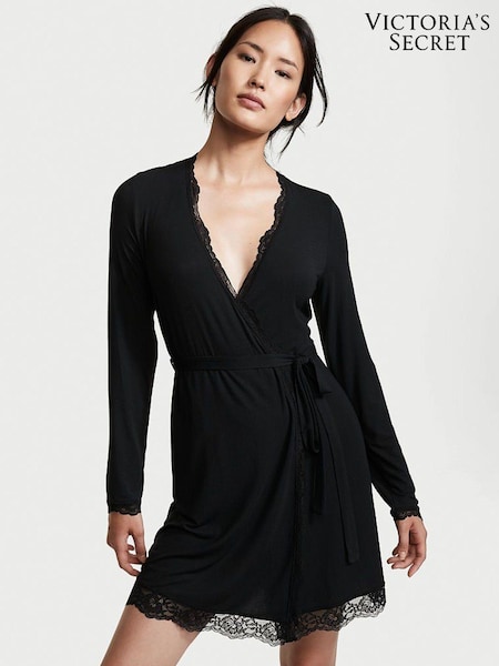 Victoria's Secret Black Modal Short Long Sleeve Robe (P57985) | £49