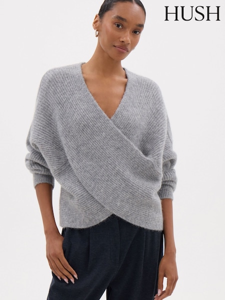 Grey - Hush Betty Fluffy Cross Front Jumper