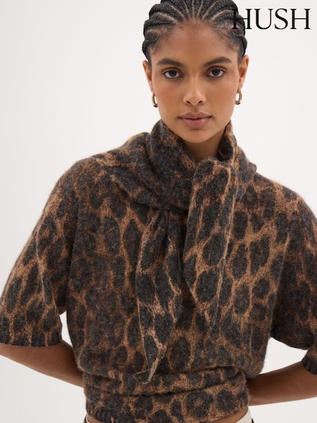 Brown - Hush Leopard Wool Blend Triangle Scarf