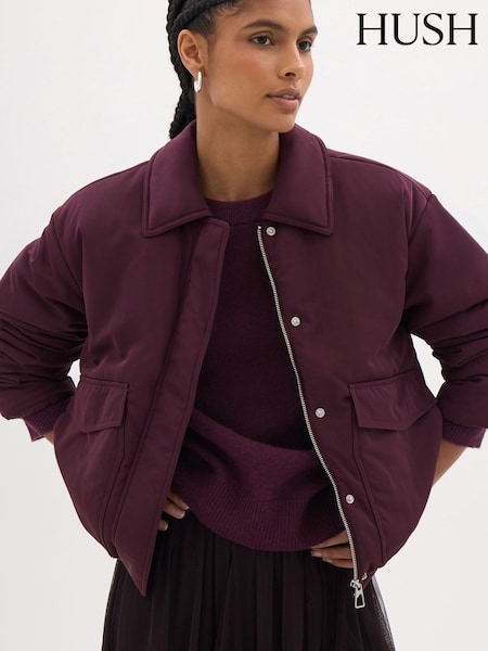 Red - Hush Blythe Padded Collared Bomber Jacket