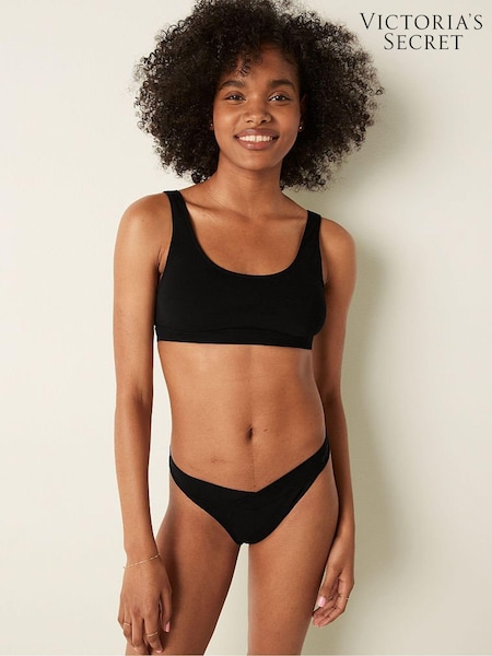 Victoria's Secret PINK Black Cotton Thong Knickers (P80344) | £9