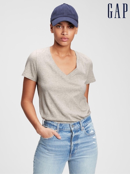 Gap Grey Vintage 100% Organic Cotton V Neck Short Sleeve T-Shirt (Q23125) | £12