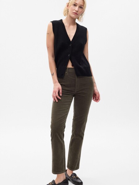 Gap Green High Rise Corduroy Vintage Slim Trousers with Washwell (Q23600) | £27