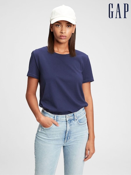 Gap Navy Blue Crew Neck Vintage 100% Organic Cotton Short Sleeve T-Shirt (Q26513) | £12