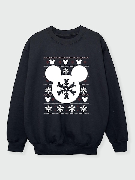 Brands In Black Mickey Mouse Christmas Silhouette Snowflake Girls Black Sweatshirt (Q32236) | £5