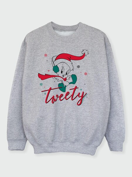 Brands In Grey Looney Tunes Tweety Christmas Girls Heather Grey Sweatshirt (Q32242) | £2