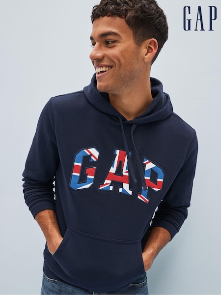 Gap Navy Blue United Kingdom Flag Logo Hoodie (Q35386) | £35